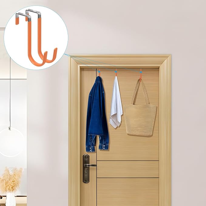 FYY Over the Door Hooks, Single-Hanger 4 Pack, Fits Doors 1 3/8" Orange | Heavy - Image 6