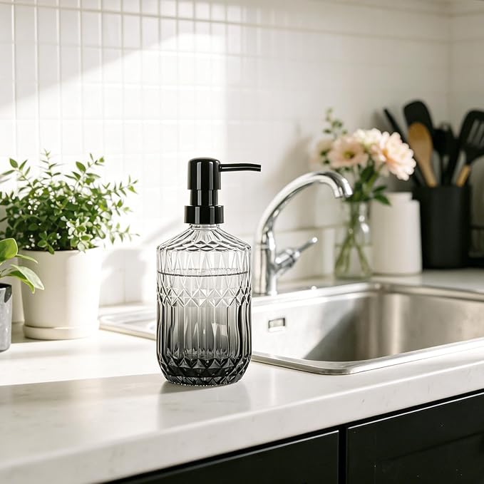 Glass Soap Dispenser with Plastic Pump, 13.5Oz Soap Dispenser - Image 5