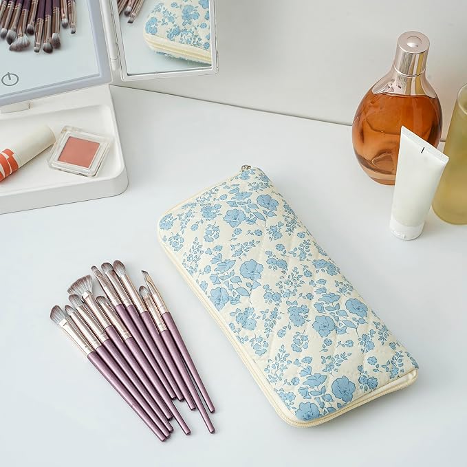 JOVAKIT Quilted Makeup Brush Holder Travel Cosmetic Bag - Image 2