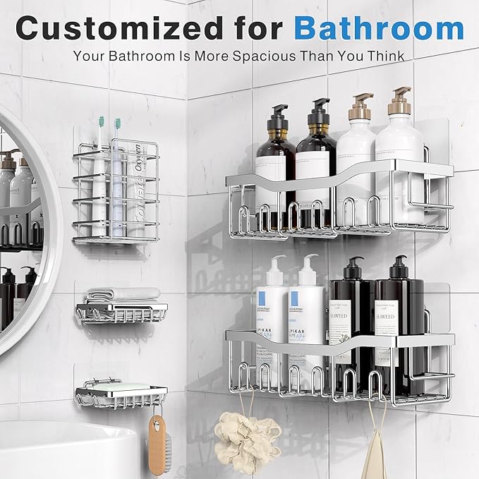 EUDELE 5-Pack Adhesive Shower Caddy Organizer, Large Capacity Rustproof - Image 2