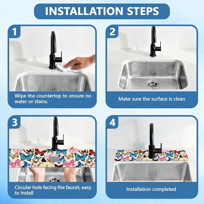2 Pcs Kitchen Sink Splash Guard Faucet Mat Butterfly Pattern Faucet Mat - Image 4