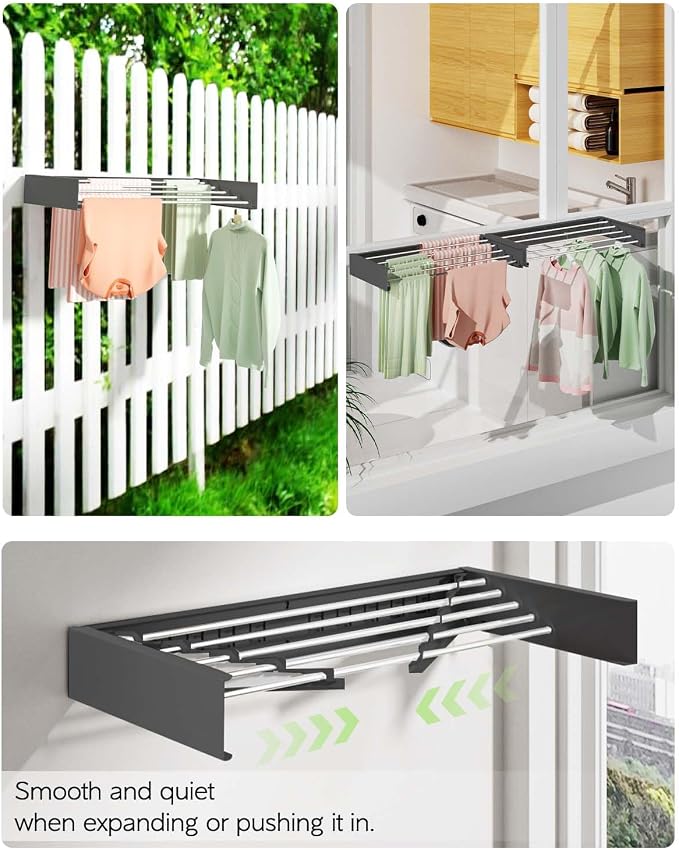 Vikaqi Wall Mounted Clothes Drying Rack 32", Foldable Wall Mount Laundry Rack - Image 5