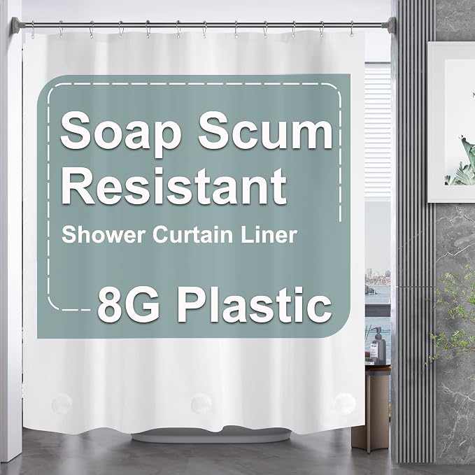 AmazerBath Plastic Shower Curtain 84 Inches Long, 72 x 84 White Weighted Extra by AmazerBath