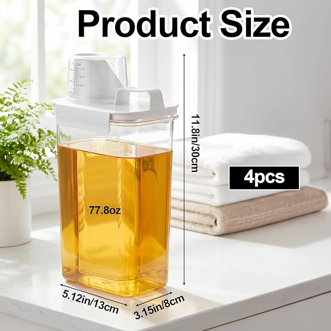 4 Pack 77.8 oz Laundry Detergent Dispenser, Large Capacity PET Plastic Liquid - Image 2