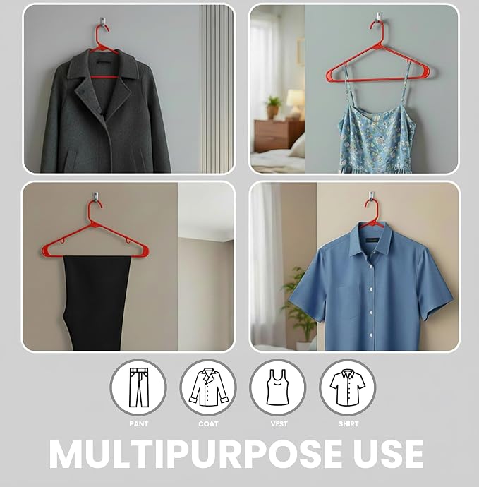 Utopia Home Plastic Hangers 50 Pack – Built-in Strap Hooks Red | Space saving | - Image 4