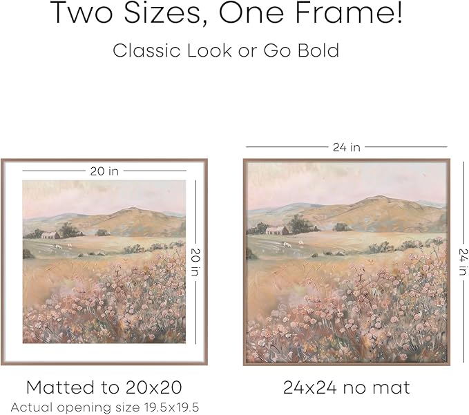 Homeforia 24x24 Picture Frame Mocha, High End Metal 24 x 24 Large Square Poster Frame Matted to 20 x 20 in Photo, 24by24 Thin Mocha Frames with Mat 20x20 inch Print, Tempered Glass, Wall Kit, Set of 1