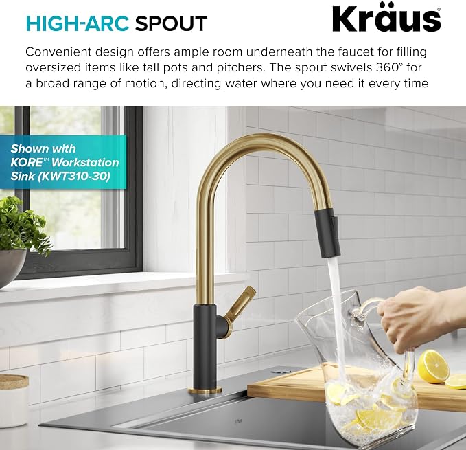 KRAUS Oletto High-Arc Single Handle Pull-Down Kitchen Sink Faucets in Brushed - Image 7