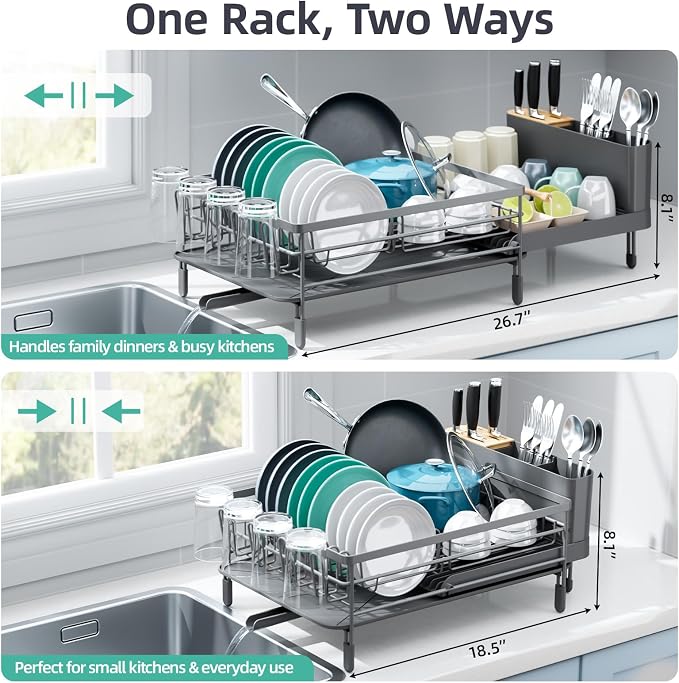 Urackify Extendable Dish Drying Rack, 18.5"-26.7" L x 12.7" W - Image 2