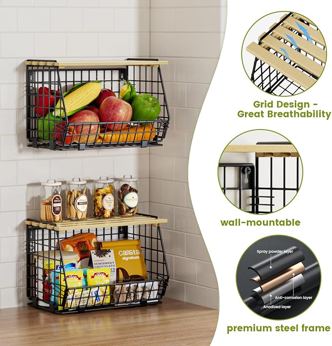 Hanging Fruit Basket for Kitchen, 3 Pack Vegetable Produce Basket - Image 4
