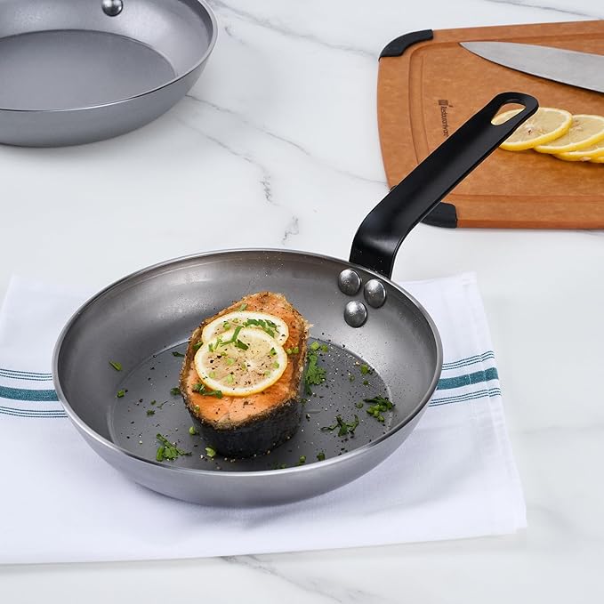 Restaurantware Fry Pan 1 Pack of 7.8 Inches Carbon Steel Non-Stick Searing Pan With Ergonomic Handle Silver For Sauteing and Omelets