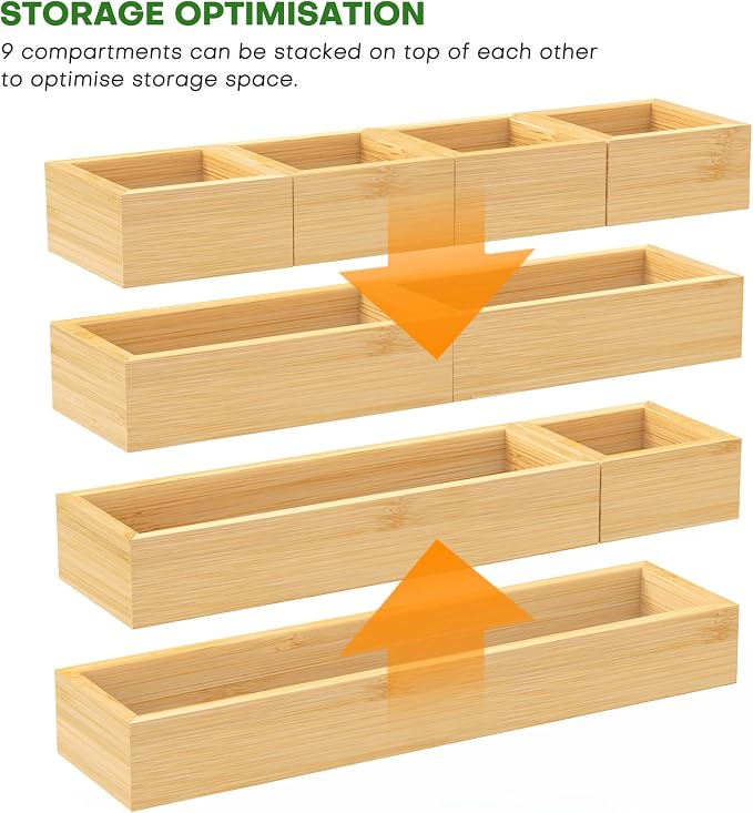 MapleGrace Bamboo Drawer Organizer Set, Storage Trays Containers - Image 2