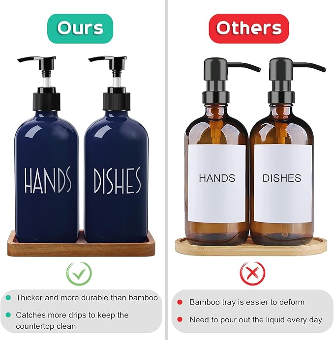 Navy Blue Dish Soap Dispenser for Kitchen - 16 OZ Hand Soap Dispenser Set - - Image 7