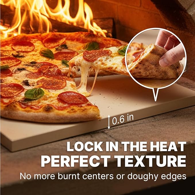 Large 16"x14" Pizza Stone for Outdoor Cooking, Grill & Camping Cordierite Baking Stone with Non-Slip Handles High Heat Resistance