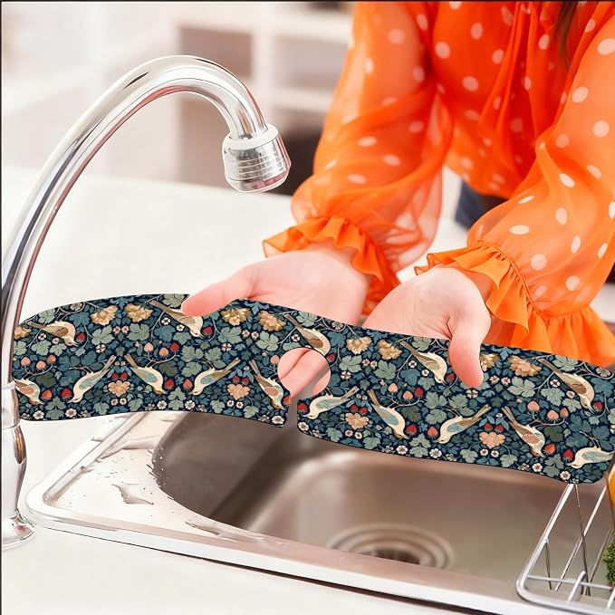 2 Pcs Kitchen Sink Splash Guard Faucet Mat Retro Strawberry Flowers Faucet Mats - Image 6