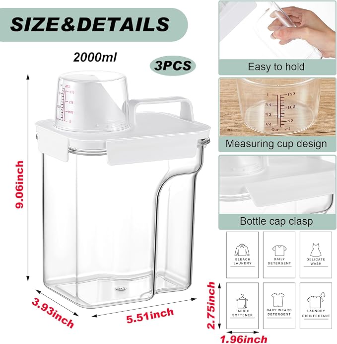Tatuo 3 Pack Laundry Detergent Dispenser 68 oz Clear Liquid Container - Image 2