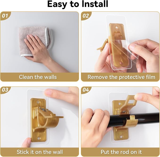4 Pack No Drill Curtain Rod Brackets, Adhesive Curtain Rod Holders | No Drilling - Image 6