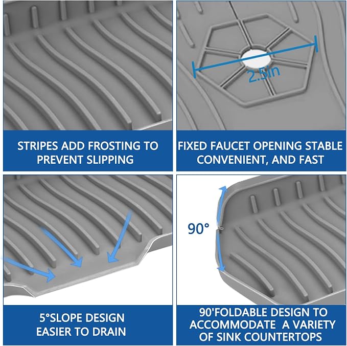 Kitchen Sink Splash Guard Gen2-30" x 6'' Silicone Sink Mat Splash Guard fit - Image 3