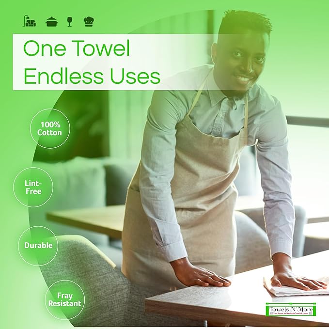 Towels N More 24-Pk 16x19 30 Oz. Absorbent Cotton Kitchen Bar Mop Towels - Image 2