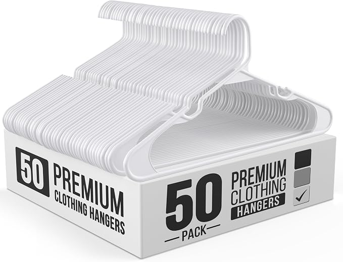 50 Pack Adult Plastic Hanger for Shirt Pants Coats Dresses Skirts Suits Jackets by OurModernSpace