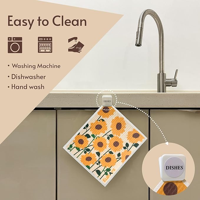 Eulnars Swedish Dishcloths for Kitchen, 8 Pack Flower Reusable Paper Towels - Image 2