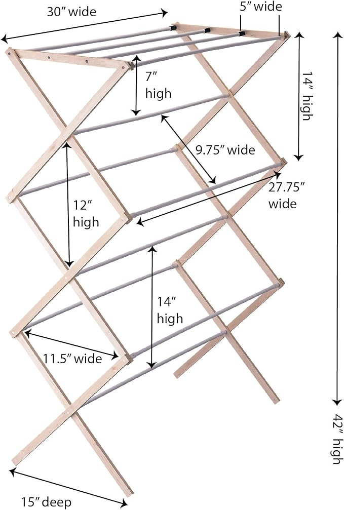 Household Essentials 5001 Collapsible Folding Wooden Clothes Drying Rack - Image 2