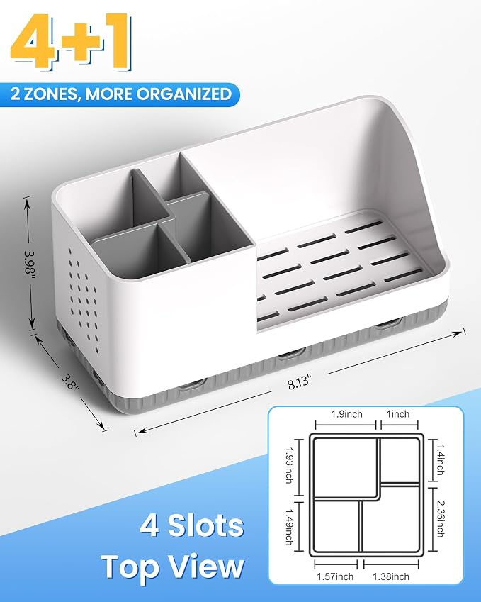 Toothbrush Holder Bathroom Counter Organizer & Storage Detachable | Anti-Slip - Image 3