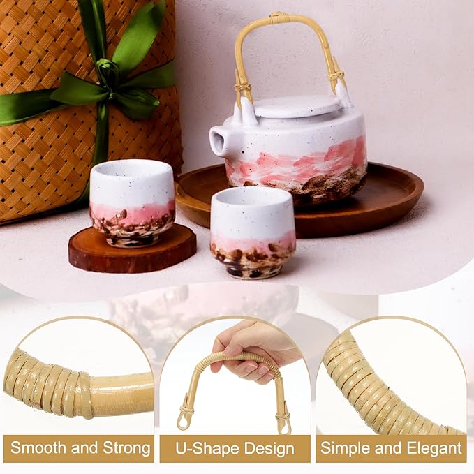 uxcell 3Pcs Bamboo Teapot Handle U-Shape Handle Replacement for Span 4.3-5.1 Inch Ceramic Pottery Tea Pots Tea Kettle Accessories Supplies, Rattan Winding