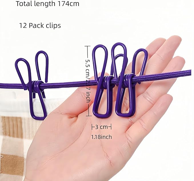 Portable Clothesline with 12 Clips - Image 2