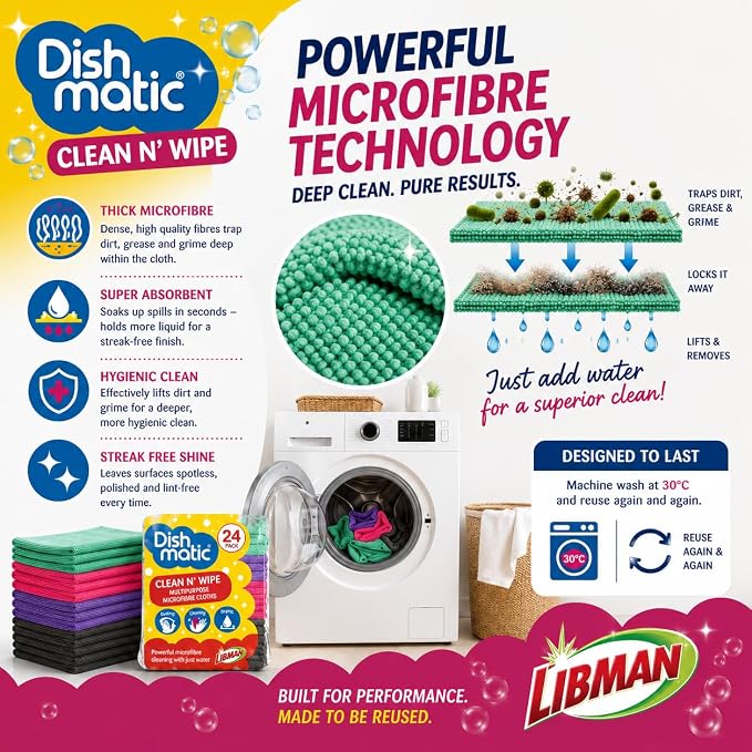 Dishmatic Clean N' Wipe Multipurpose Microfiber Cleaning Cloths, 24 Pack - Image 4