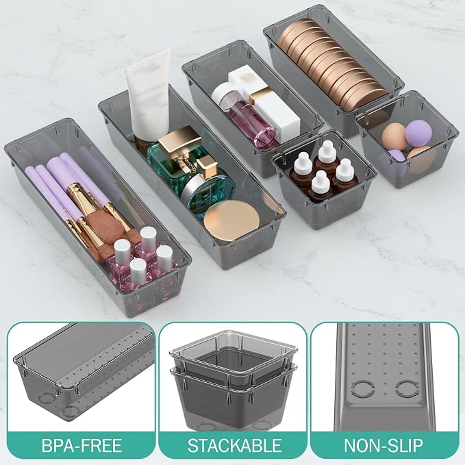 9 Pack Clear Drawer Organizer Set, Drawer Storage Trays, Storage Bins | Acrylic - Image 3