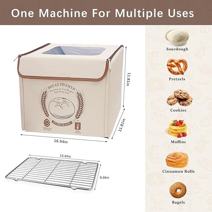 AICNLY Foldable Bread Proofing Box –Sourdough Starter Warmer Box with 77-122℉ Temp Control & 48H Timer, Insulated Fermentation Chamber for Sourdough, Yogurt, Pizza & Kombucha