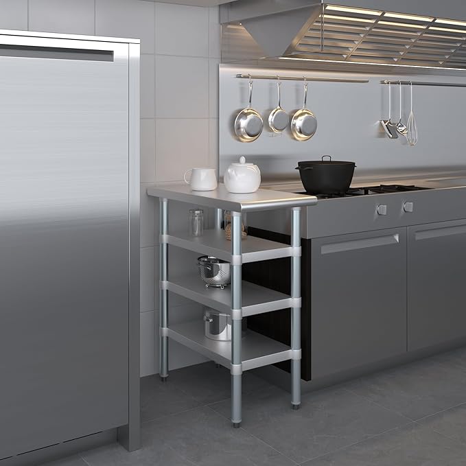 30 in. x 15 in. Stainless Steel Work Table with Three Bottom Shelves | NSF Kitchen Prep Table | Utitly Metal Table