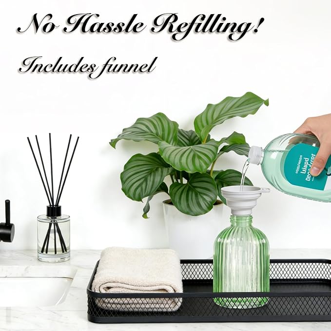 SheeChung 12oz Green Glass Liquid Soap Dispenser, 1 Pack | Elegant Hand Soap - Image 6