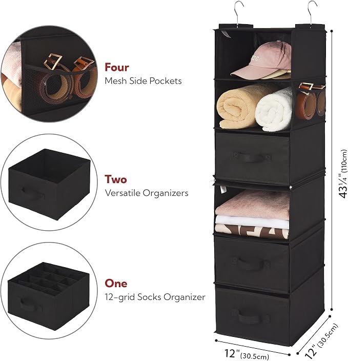 GRANNY SAYS Hanging Closet Organizer, 5 Drawers, 6 Shelves, 4 Pockets | Hanging - Image 3