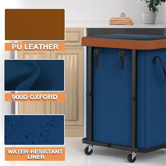 Laundry Basket with Wheels, 150L Rolling Hamper Carts - Image 2