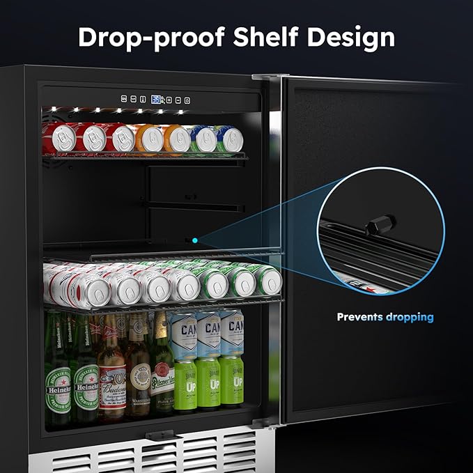 24 Inch Outdoor Beverage Fridge, Weather Proof Stainless Steel Beverage Cooler Under Counter Beer Fridge, Indoor/Outdoor Beverage Refrigerator for 190 Cans, Built-in/Freestanding (Foam Door)