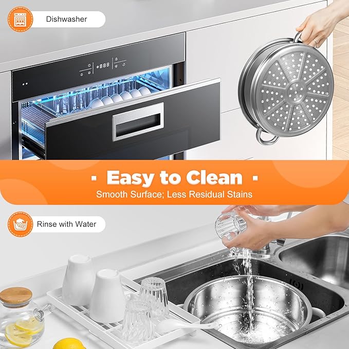 5 Tier Stainless Steel Steamer Cooker, 26cm Steam Pot Kitchen Food Cooking + Glass Lid Meat Vegetable Cooking Steam Pot Kitchen Cookware Food Steamer for Home Kitchen