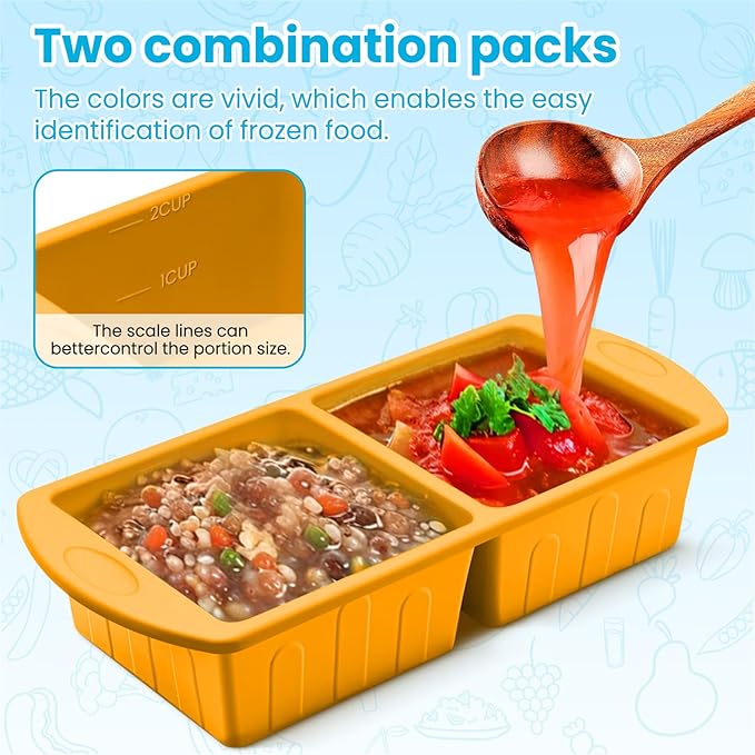 2 Pack Silicone Freezer Trays With Lid For Easy Storage Silicone Soup Freezer Molds 2 Cup ，Perfect For ice cube tray Freezing Broth Sauces Store Leftovers , Leakproof, Easy Release Dishwasher Safe