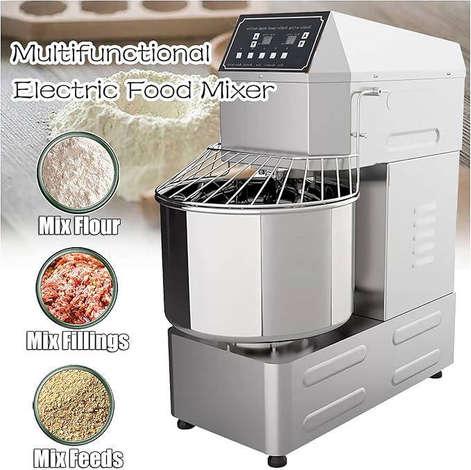 INTSUPERMAI Commercial Dough Mixer Machine 20QT Stand Flour Mixing Machine Electric Food Stand Mixer with Double Action Double Speed Spiral Mixing Time Setting 110V 20L Capacity