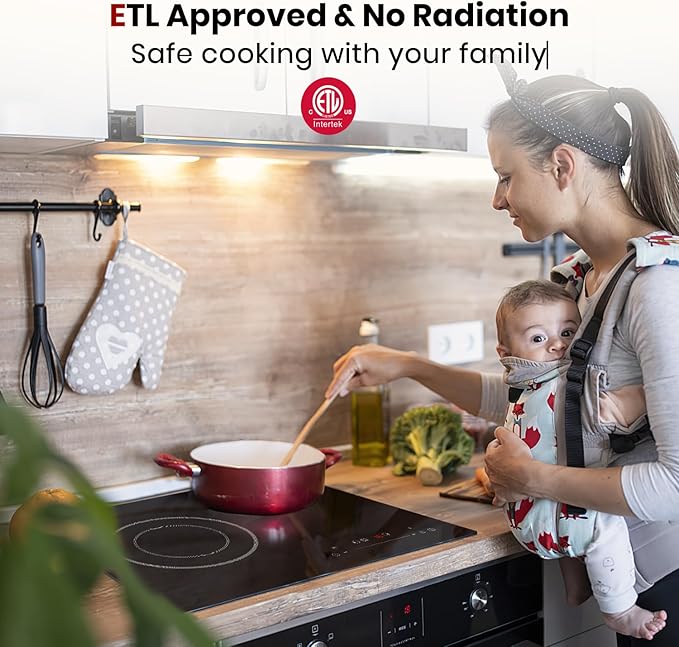GASLAND 21 Inch Electric Cooktop for Apartment, ETL Certificated 2 Burners, 3700W Built-in Radiant Stove Top With 16 Power Levels, 240V Ceramic Stovetop, Slide Touch Control
