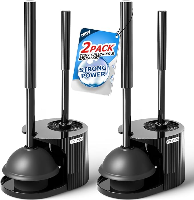 FORASTO 2Pack 2 in 1 Toilet Brush and Plunger Set, Extended Handle Plunger by FORASTO