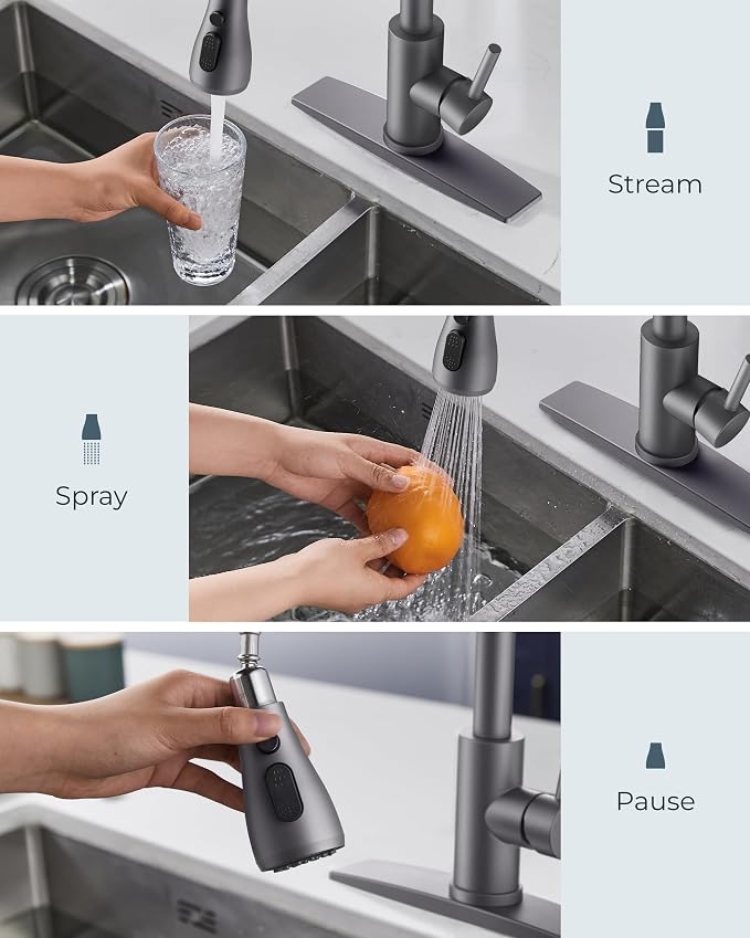 FORIOUS Kitchen Faucets with Pull Down Sprayer, Stainless Steel, Single Handle - Image 3