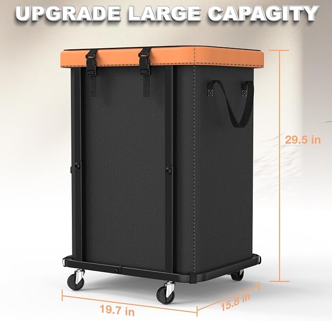Laundry Hamper with Wheels, 150L Leather Patchwork Clothes Hamper Black - Image 6