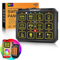 Auxbeam 12 Gang Switch Panel Bluetooth RGB AC-1200 with APP&Remote Control Toggle Momentary Pulsed Switch Pod Off Backlight for Truck Offroad 12-24V Waterproof 2 Years Warranty (Patent Registering)