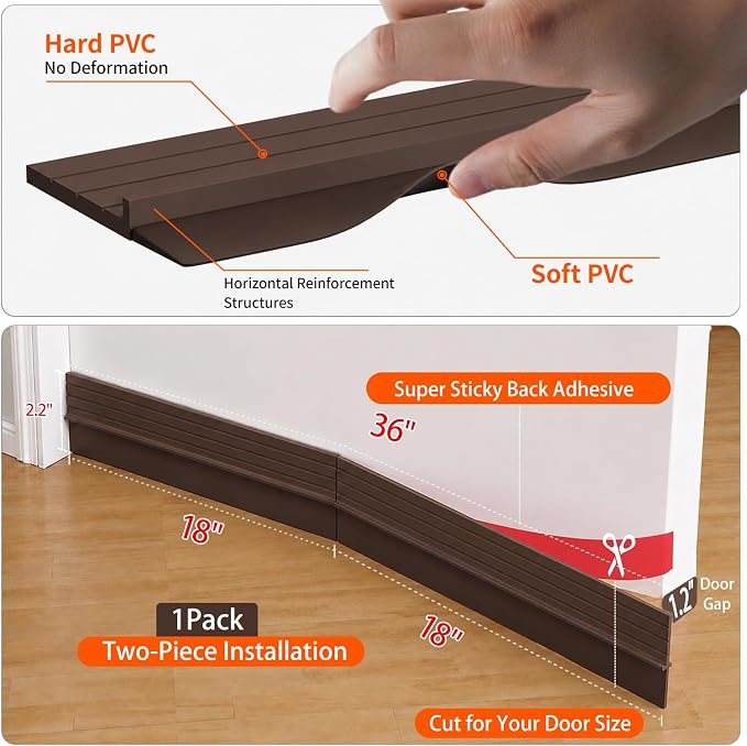 2Pc Total 72" Hard Door Draft Stopper, Door Sweep - Image 2
