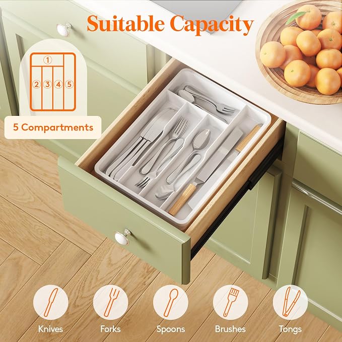 Lifewit Silverware Drawer Organizer Tray, Plastic Cutlery Storage - Image 3