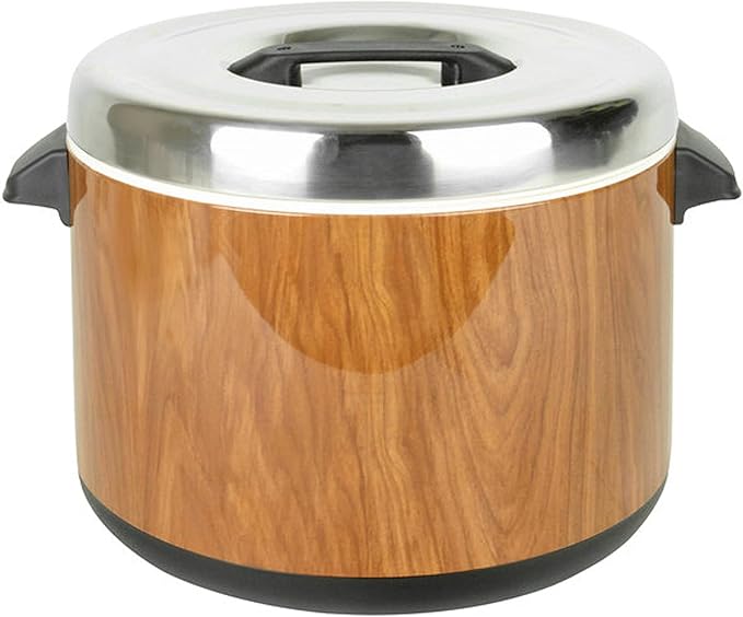 TrueCraftware- 40 Cups Insulated Sushi Rice Pot Wood Grain Exterior Stainless Steel Interior & Lid with Plastic Handle- Sushi Rice Mixing Tub Sushi Rice Bowl Sushi Rice Warmer for Home Kitchen Restaurant