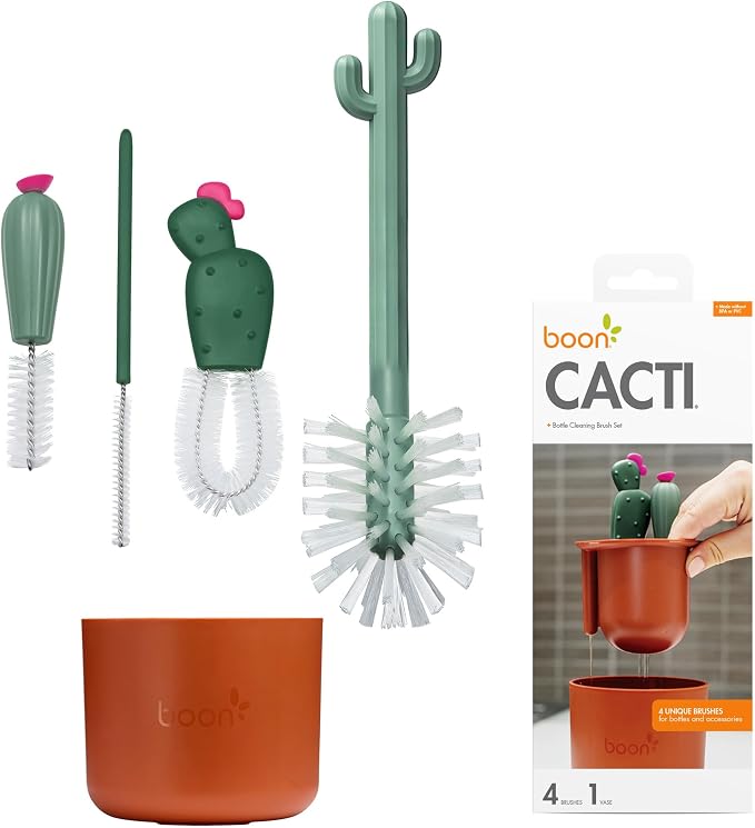 Boon Cacti Bottle Cleaning Brush Set, Terracotta, 4 Piece Set by Boon