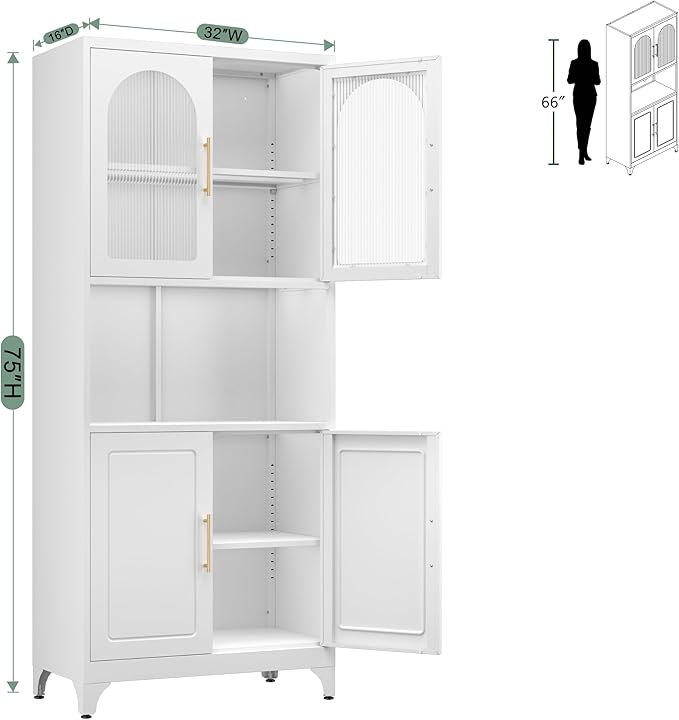 75" Metal Kitchen Pantry Storage Cabinet,Kitchen Hutch Food Pantry Cabinet with Microwave Stand,Freestanding Larder Cupboard with Doors and Adjustable Shelves for Living Room