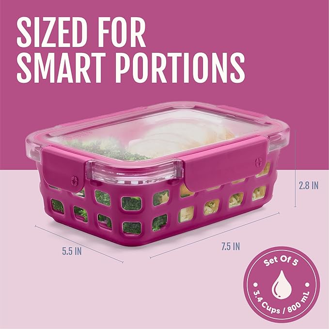 Ello Duraglass 3.4 Cup Glass Meal Prep Containers, 5 Pack, Orchard | Glass Meal - Image 4